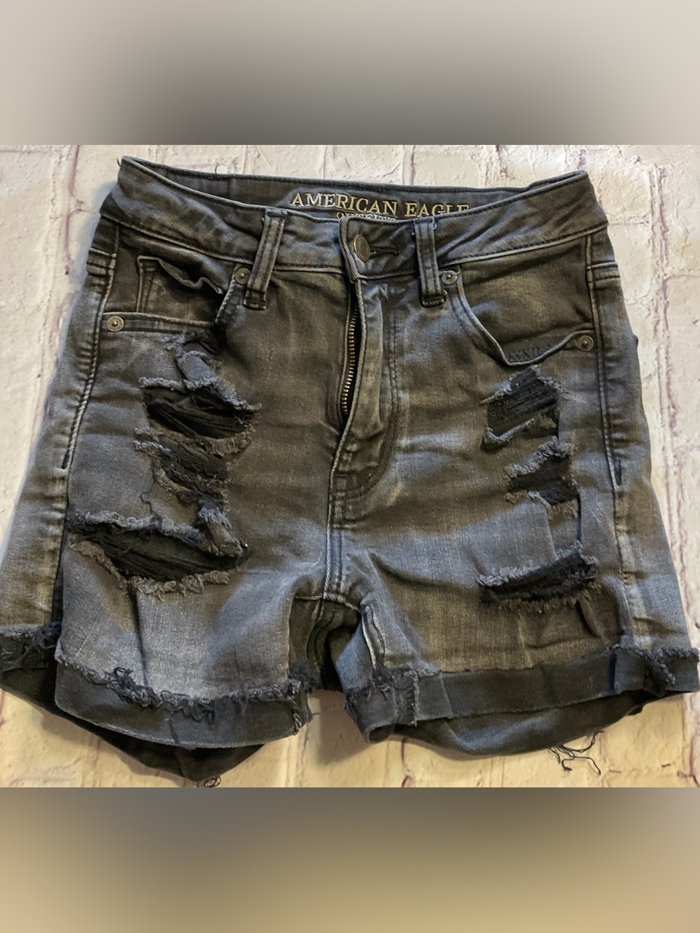 American Eagle Outfitters Distressed Black Denim Shorts
